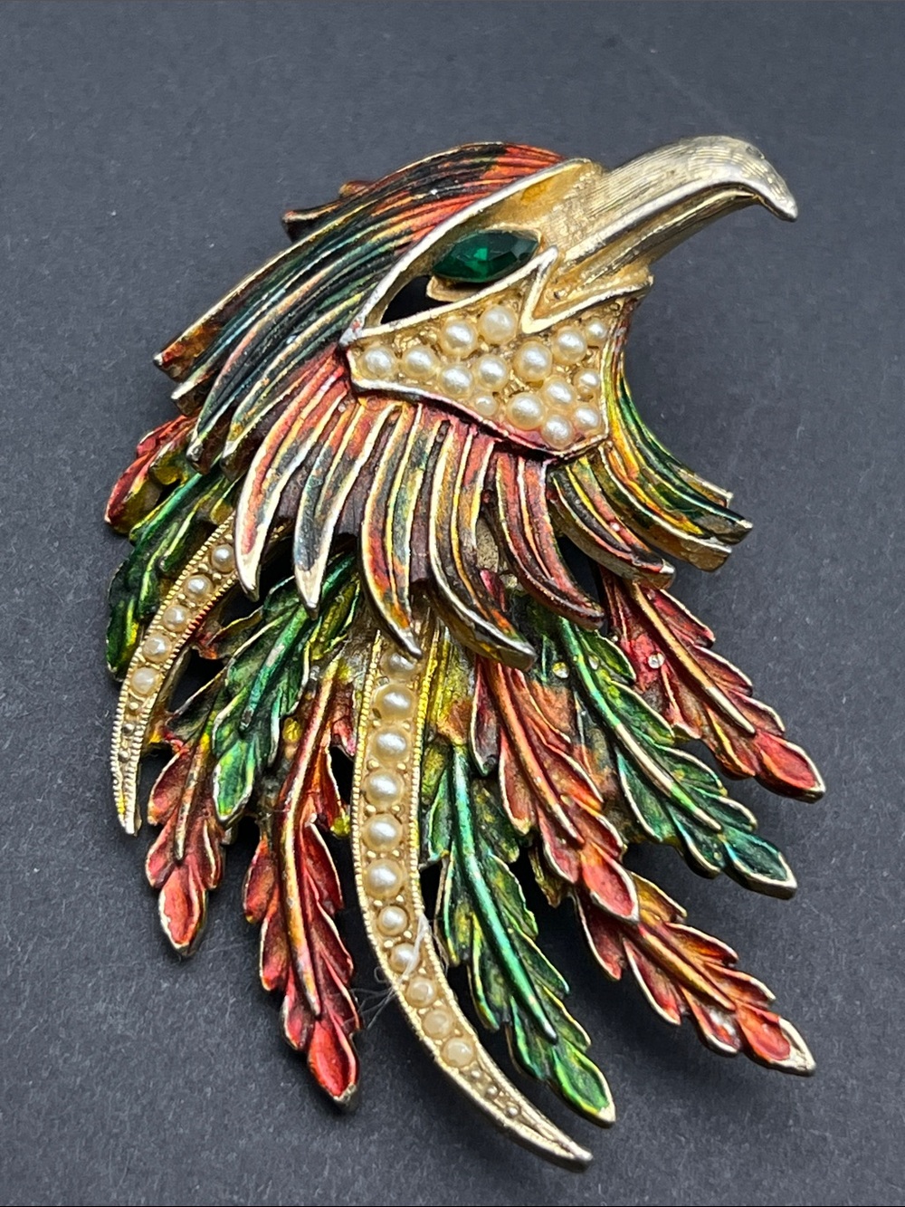 Vintage ART Eagle brooch colorful and large